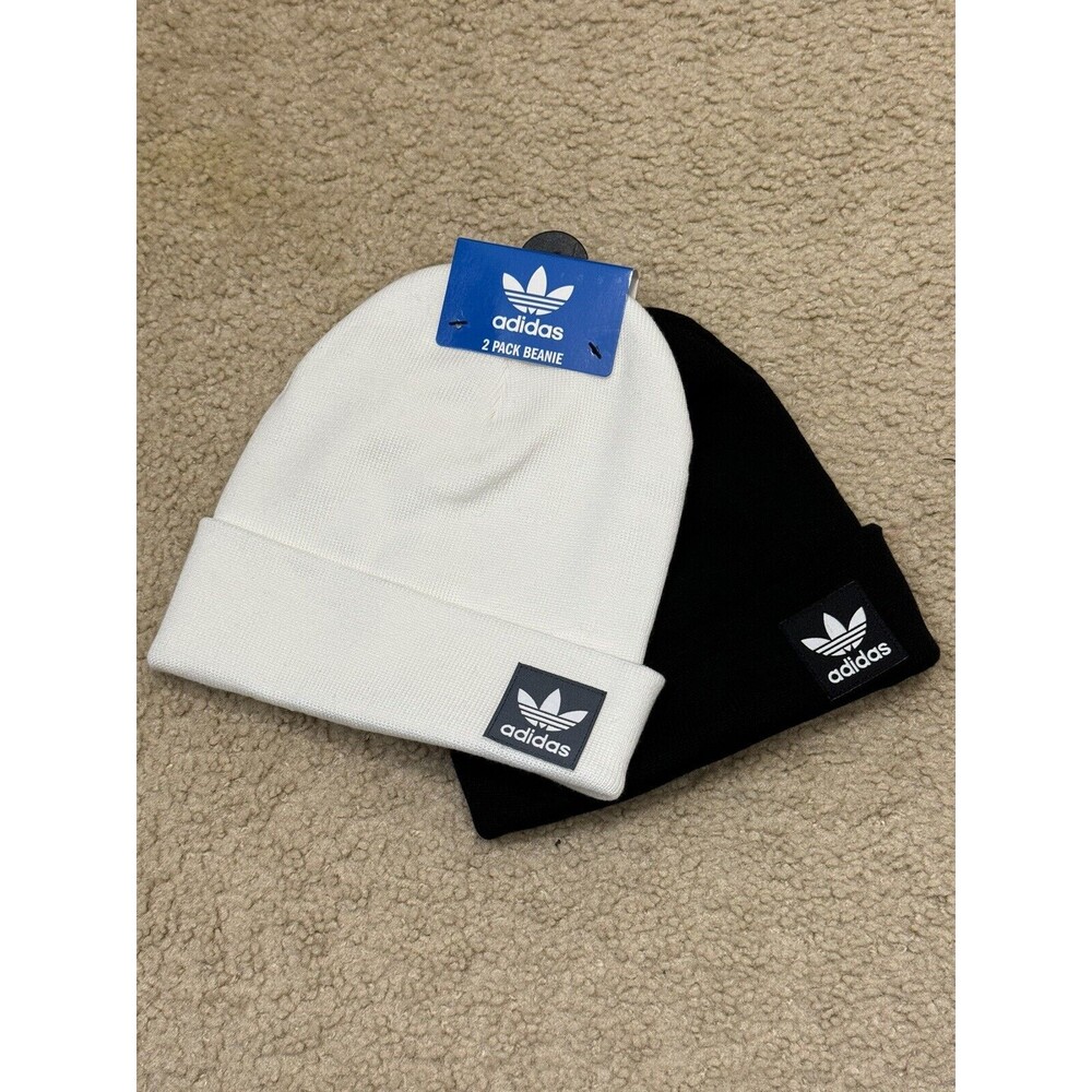 NWT Adidas Women’s 2pk Grove Beanie in White/Onix Grey & Black/Black OSFW
